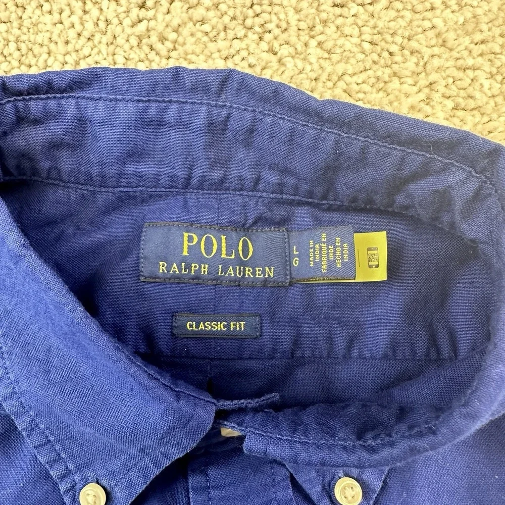 Polo Ralph Lauren Button Shirt -L- Navy Blue Classic Fit -Blue Pony- Dress